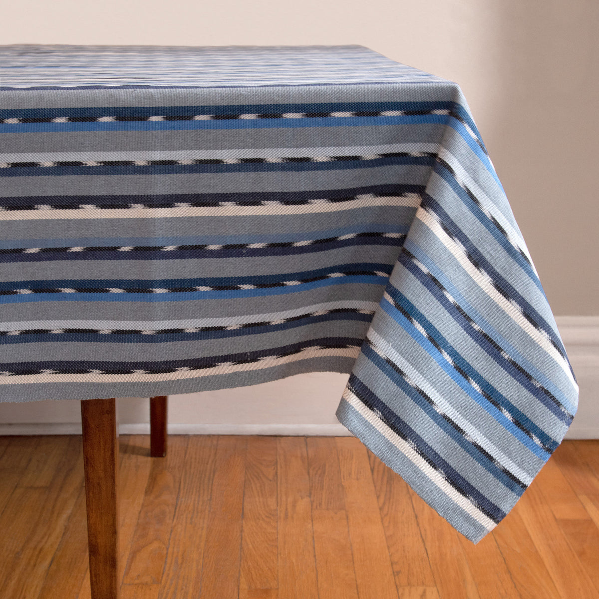 Striped Handwoven tablecloth in blues