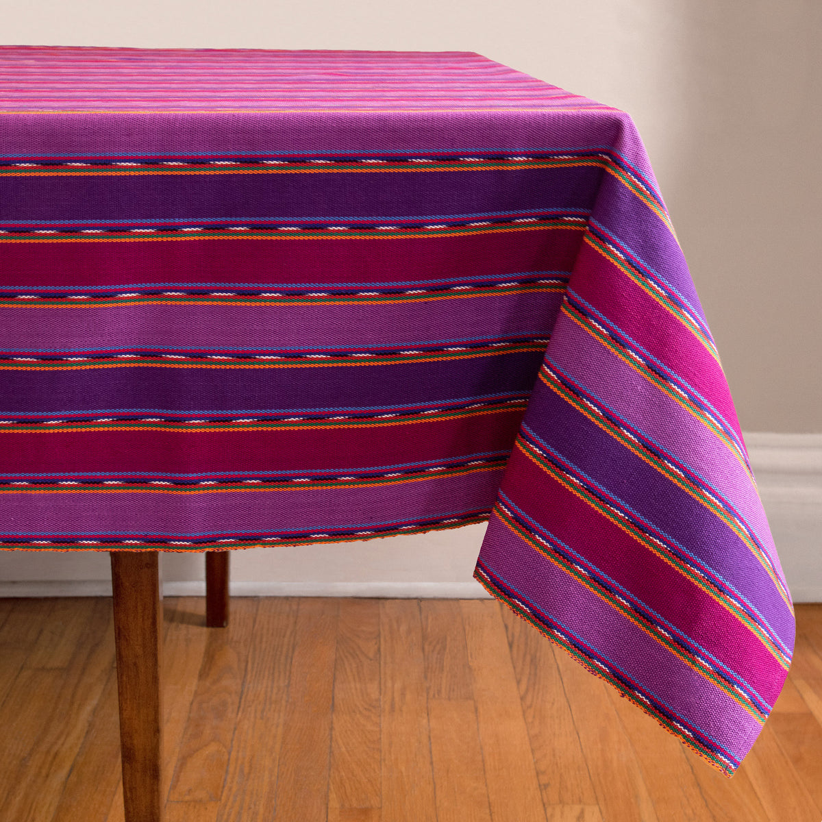 Striped Handwoven tablecloth in purples