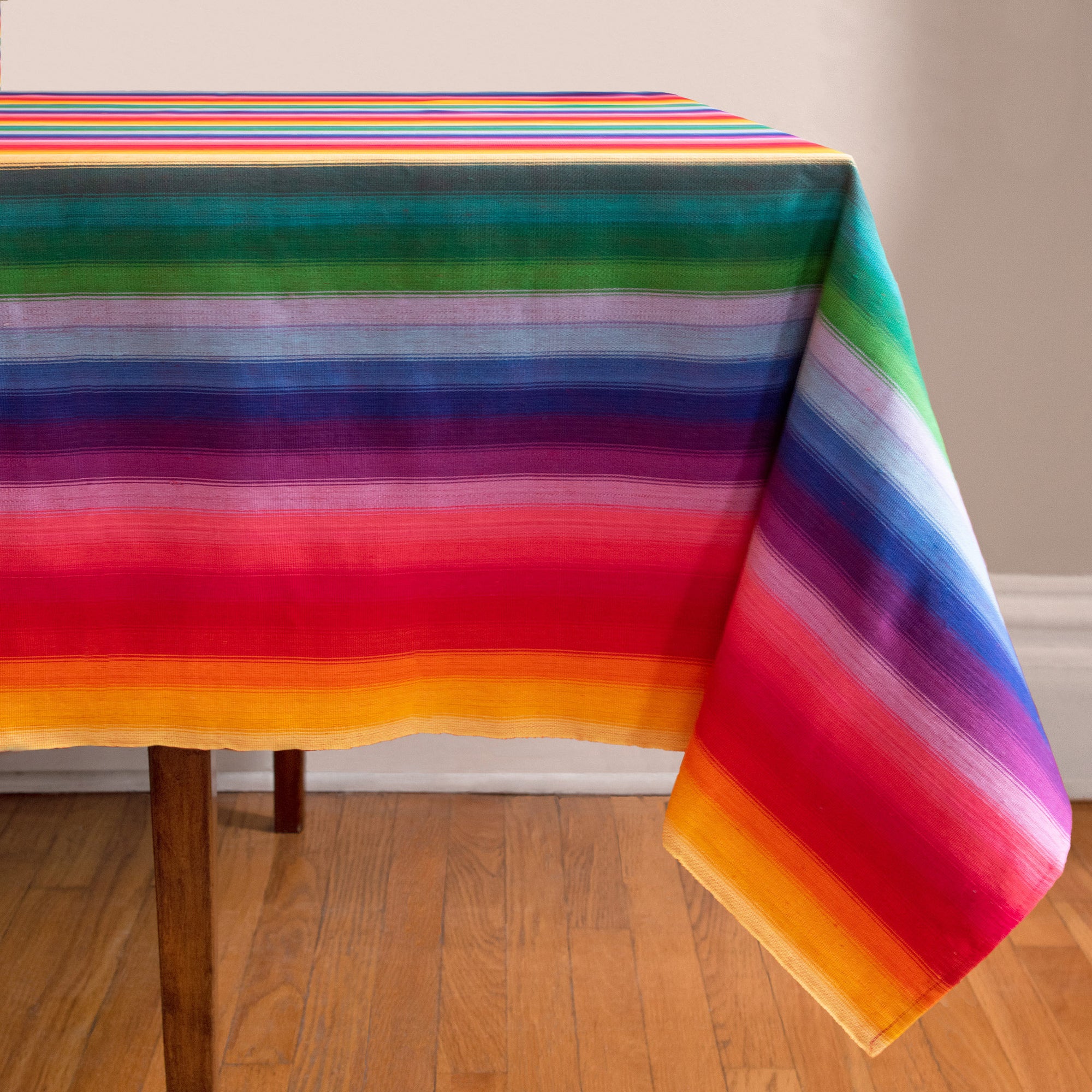 Striped Handwoven tablecloth in rainbow colors