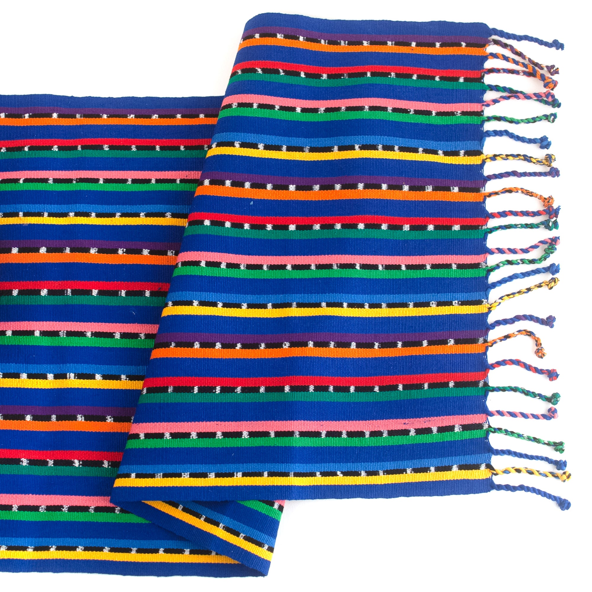 blue multi-color handwoven table runner from Guatemala | Mayan Hands