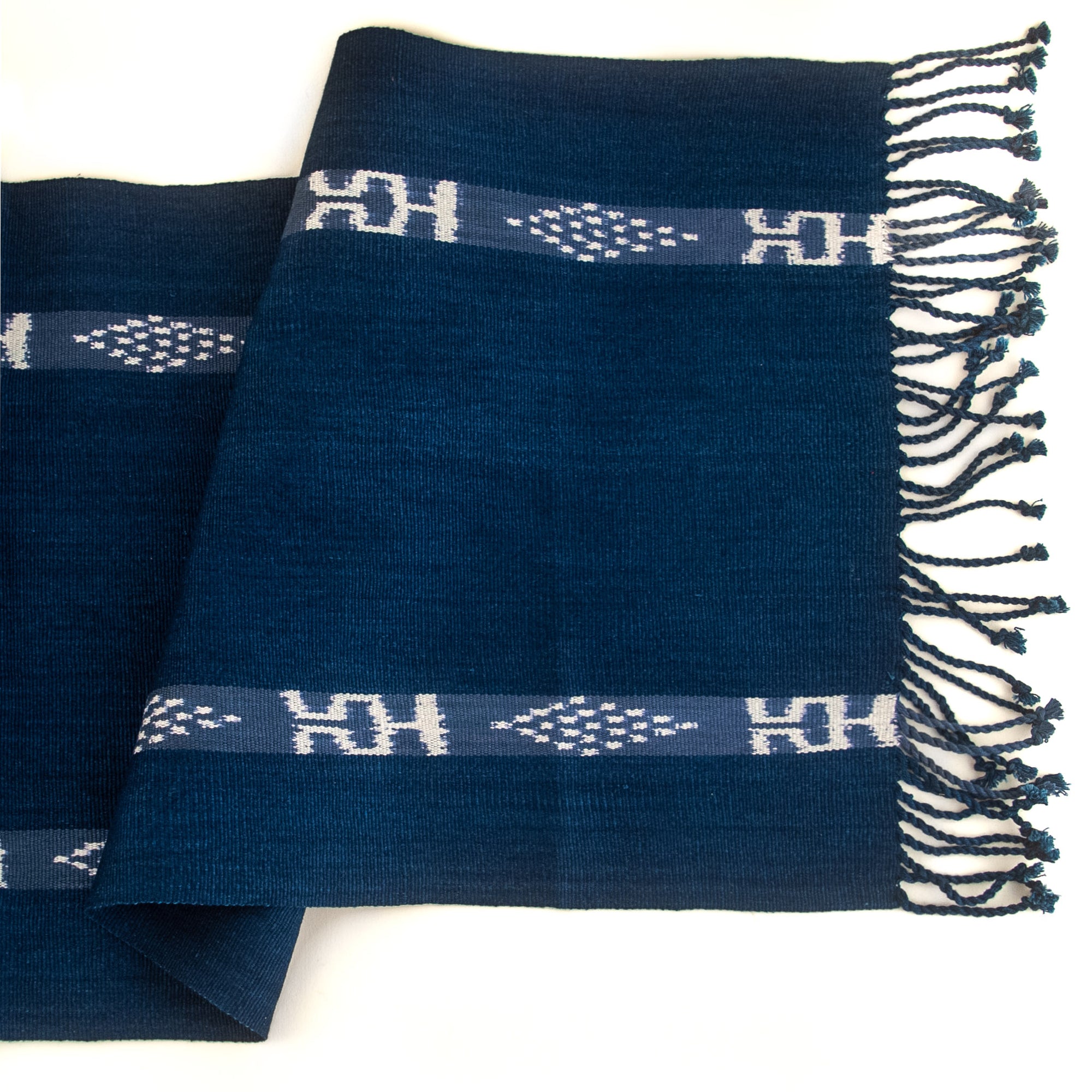 indigo jaspe ikat table runner handwoven