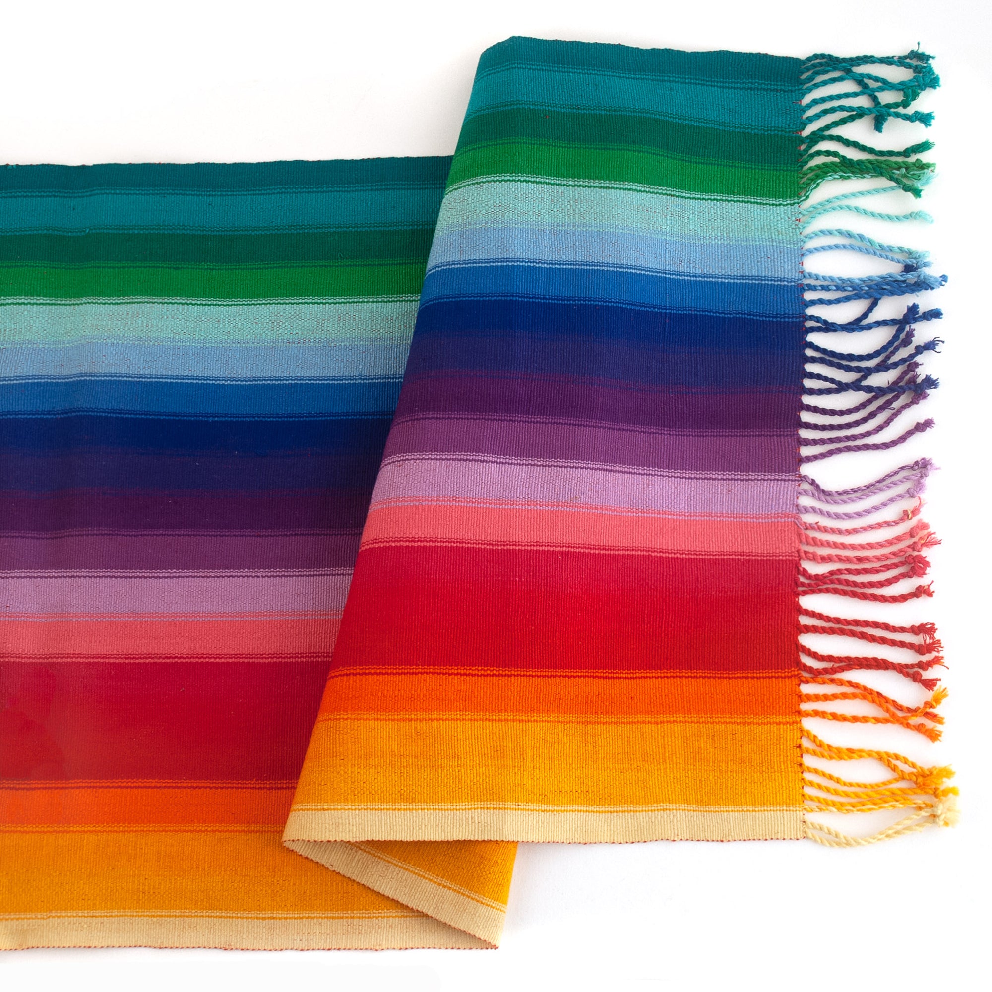 handwoven rainbow table runner | Mayan Hands