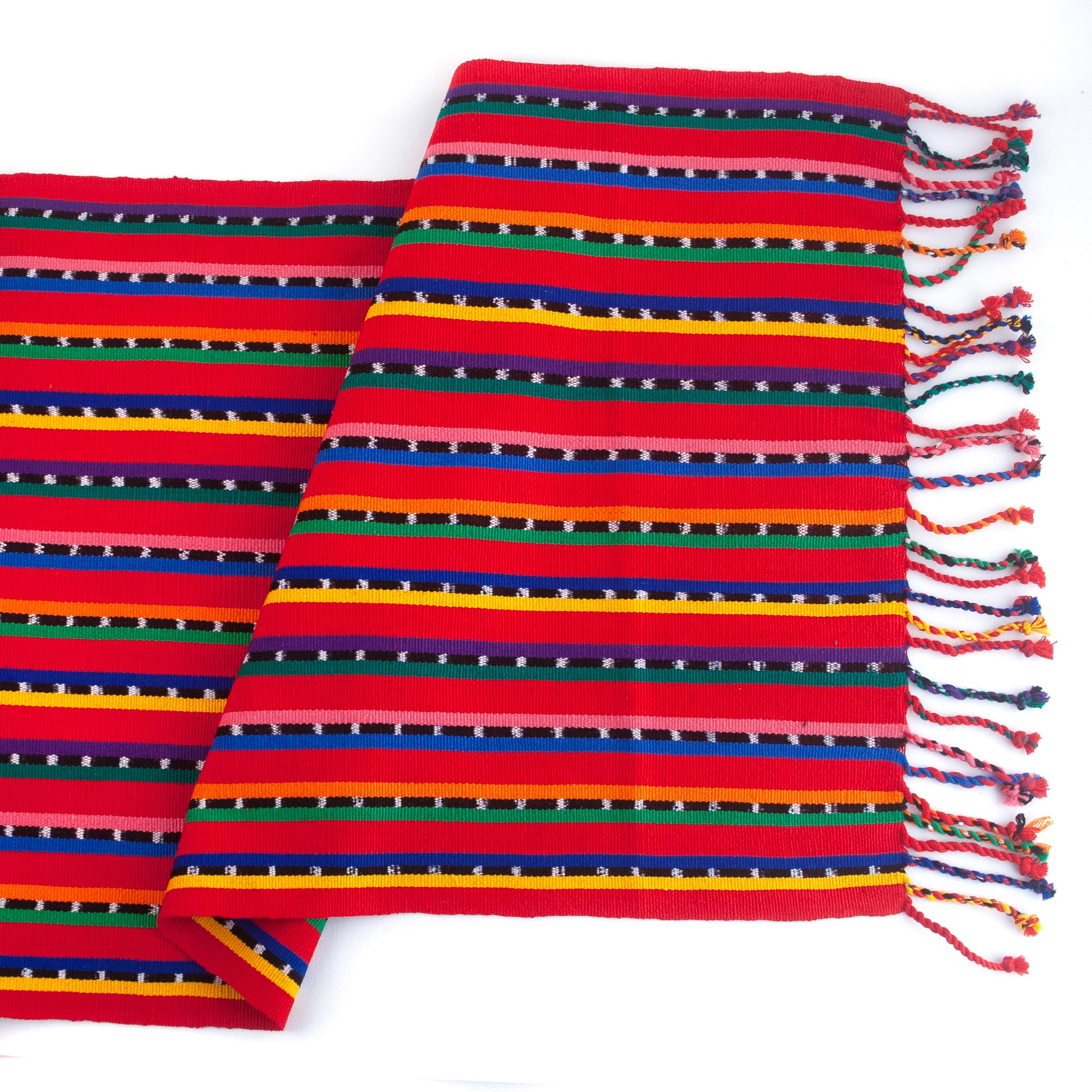 Red multi-color handwoven table runner from Guatemala | Mayan Hands