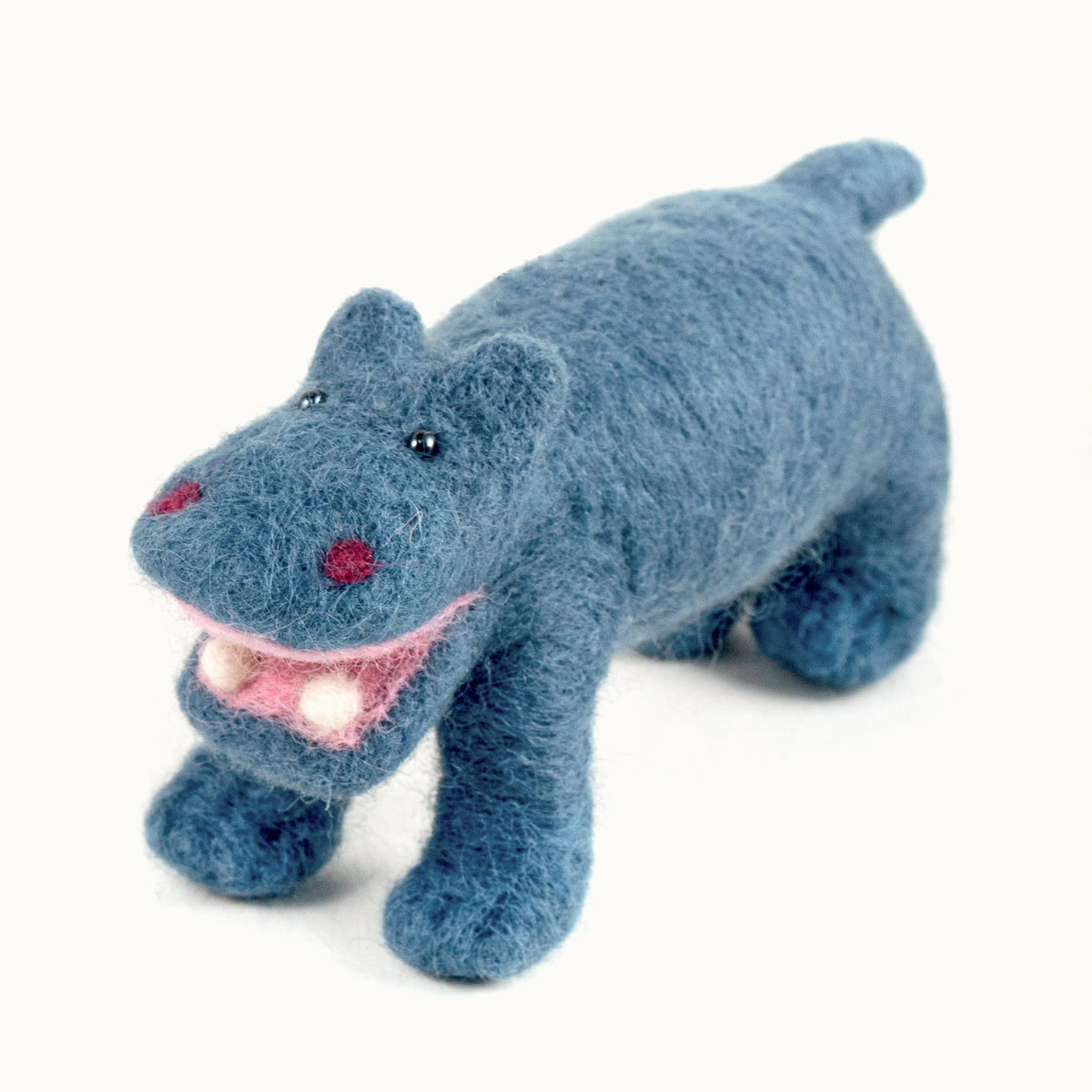 blue felted wool hippo