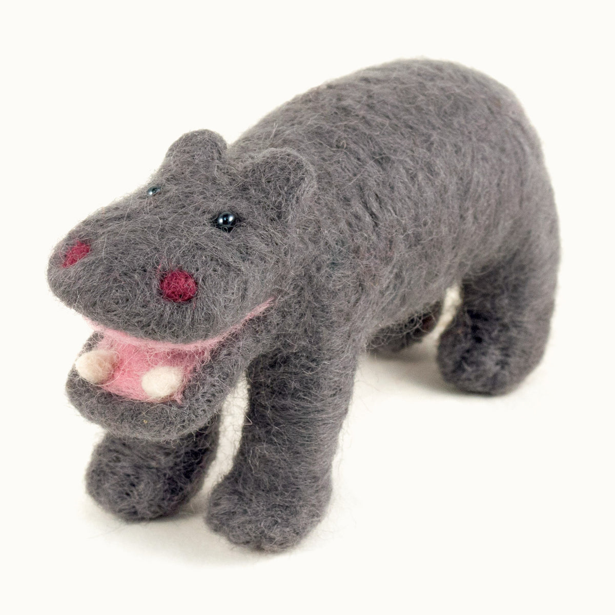 gray felted wool hippo