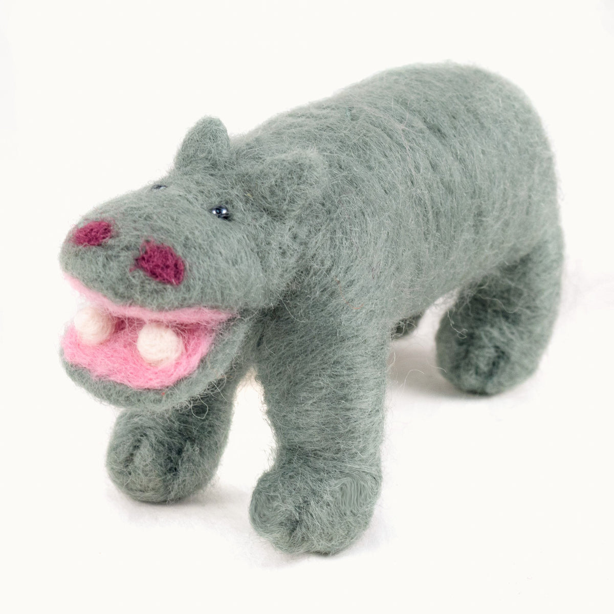 green felted wool hippo