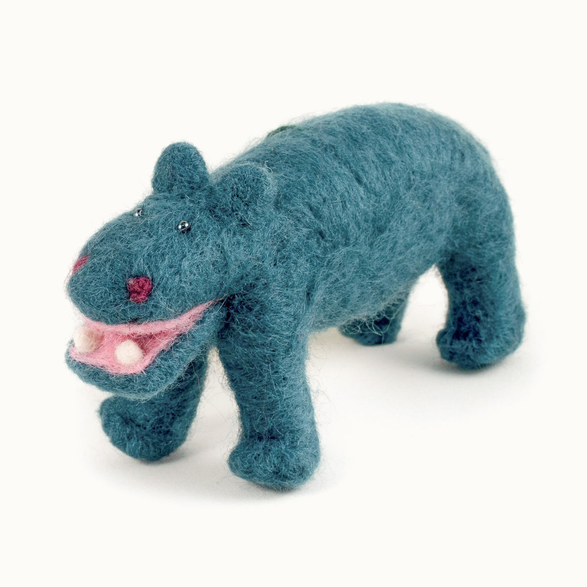 teal felted wool hippo