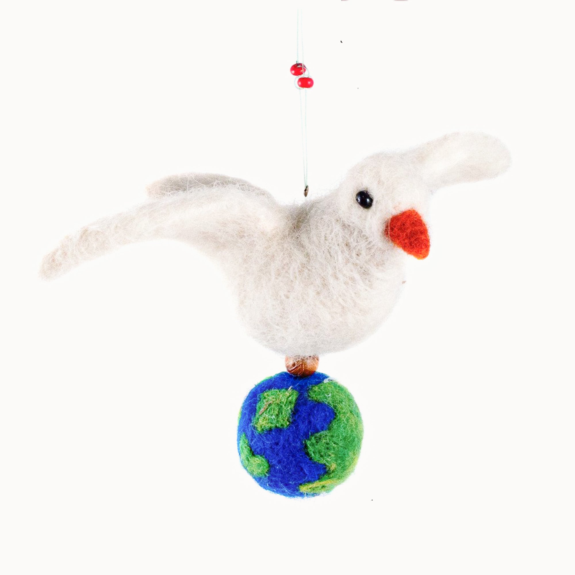 Felted Wool Dove of Peace Ornament with globe