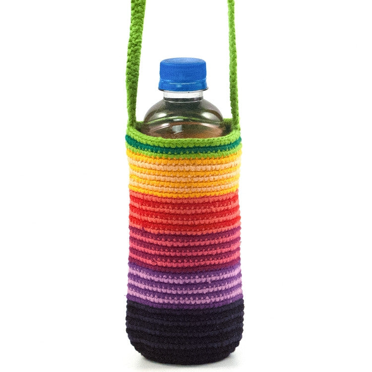 Crochet Bottle Bag in Rainbow Stripe  Handmade in Guatemala by Mayan Hands