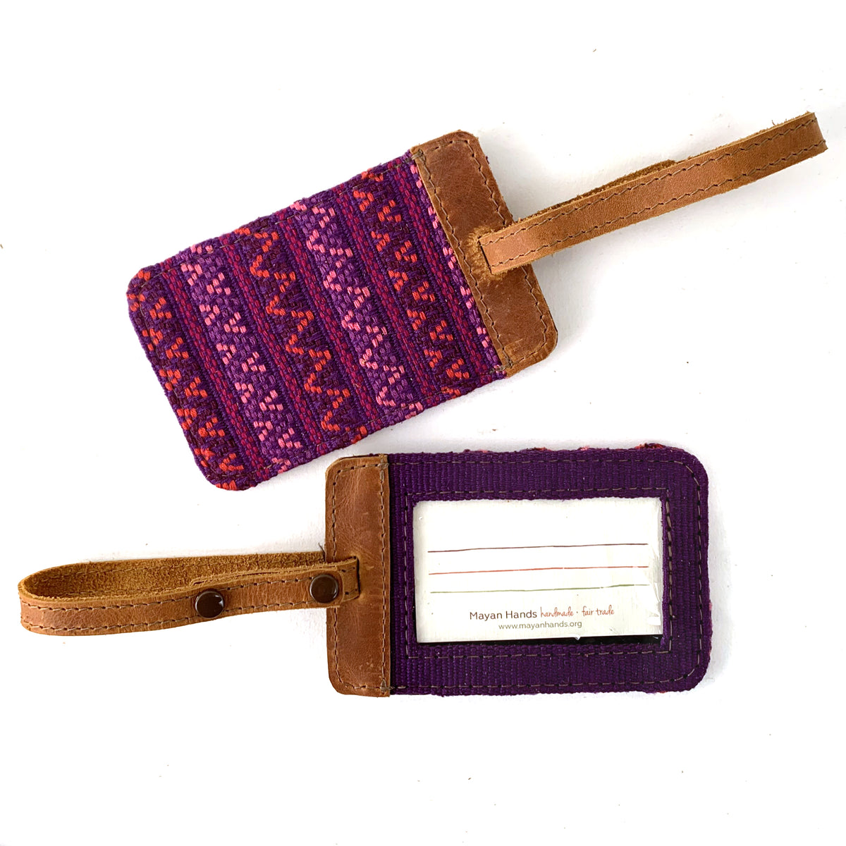 handwoven brocade luggage tag guatemala magenta | Mayan Hands