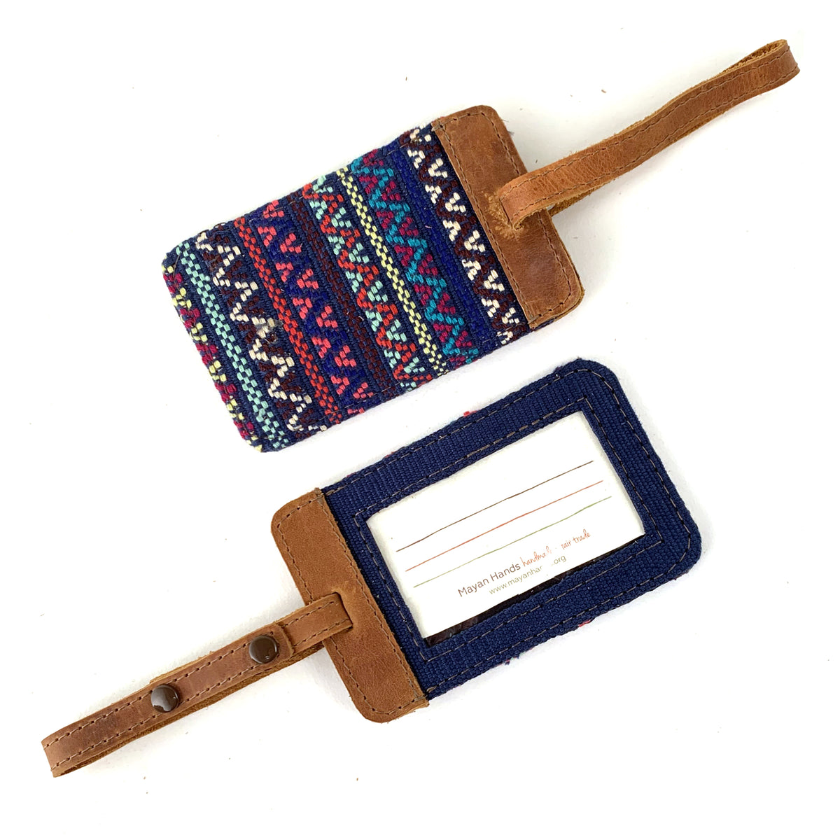 handwoven brocade luggage tag guatemala navy multi color | Mayan Hands