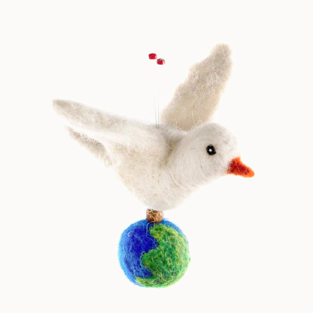 Felted Wool Dove of Peace Ornament with globe