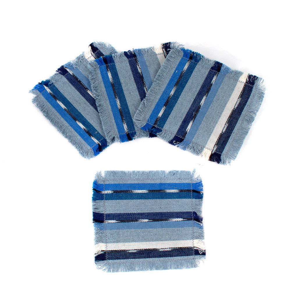handwoven coasters, blue with recycled denim