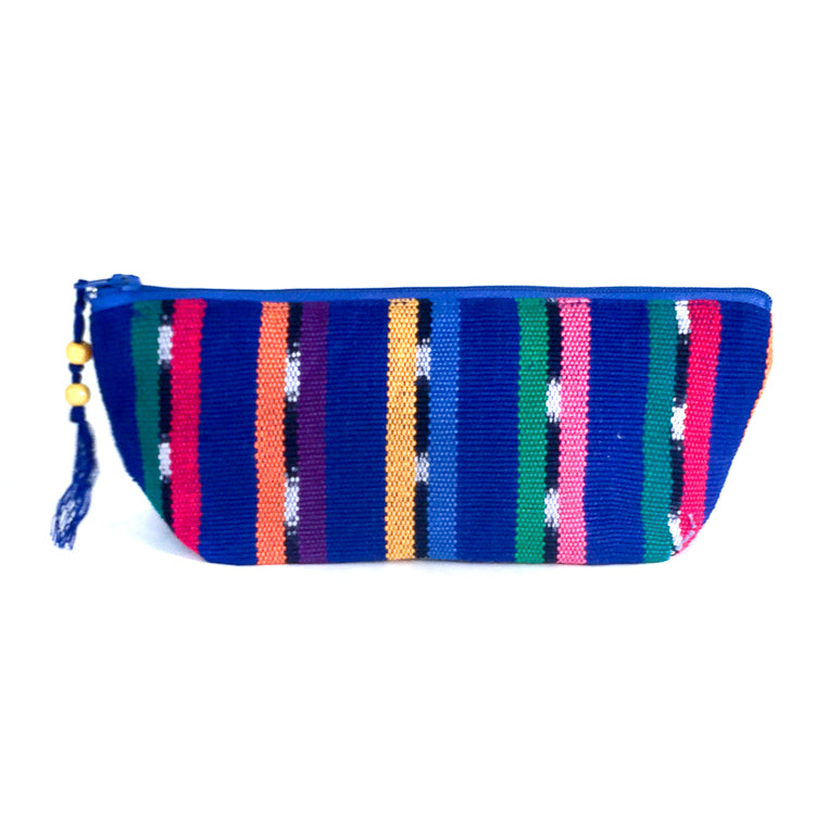 handwoven pencil case - blue ikat