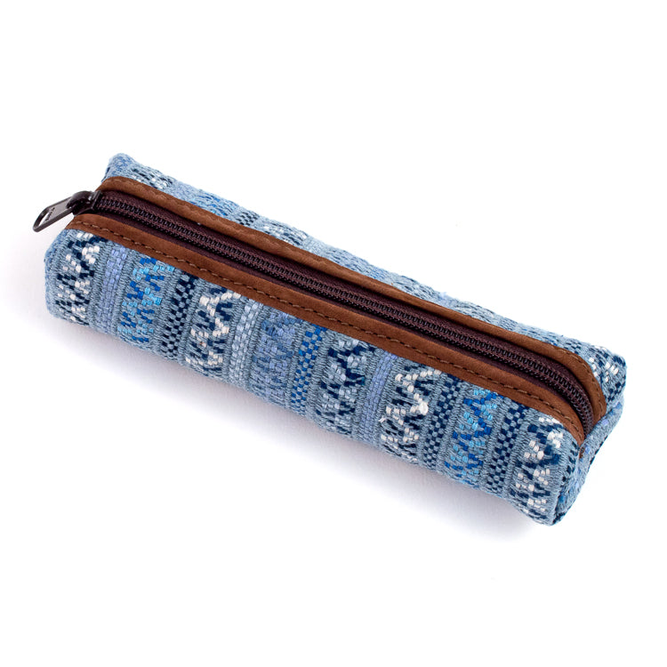 handwoven pencil case recycled denim brocade