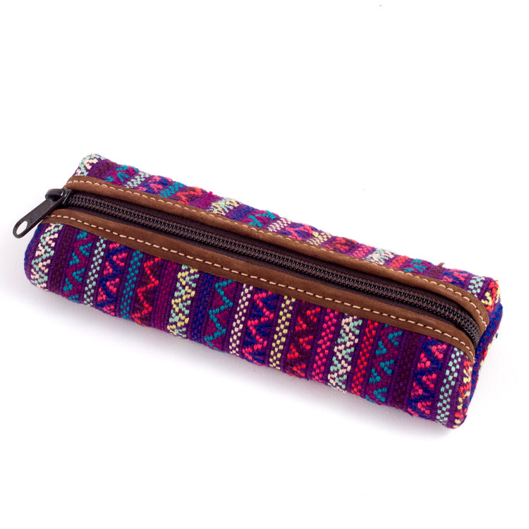 handwoven pencil case purple brocade