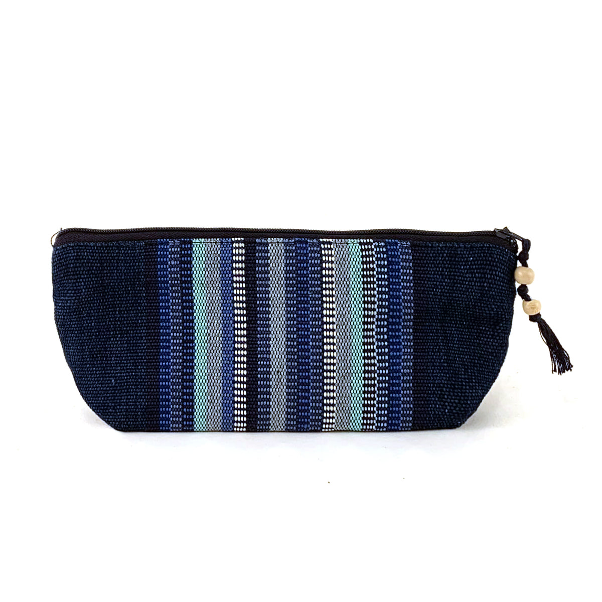pencil pouch handwoven indigo stripe