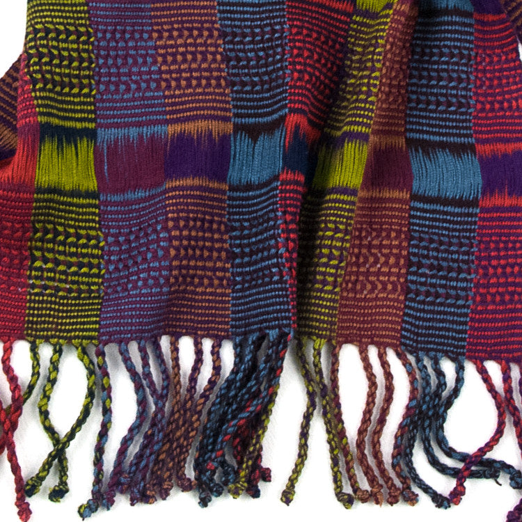 Upclose view of the Angelina Scarf in Multicolor, showing detail of weave pattern