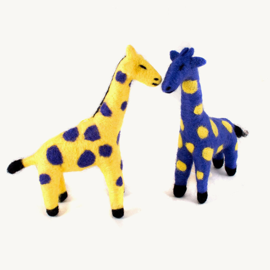 two felted wool giraffes