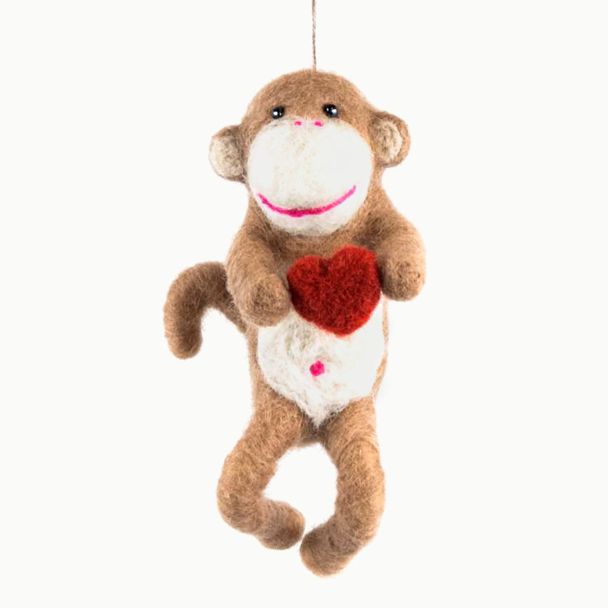 Felted Wool Monkey with Heart